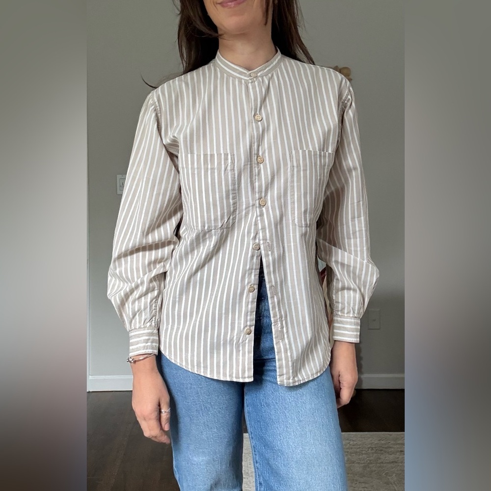 Vintage Banana Republic Striped Mandarin Collar Shirt